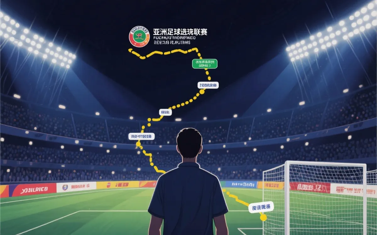 亚洲预选赛竞争氛围插画：球场与路线图式构图，可视化出线之路